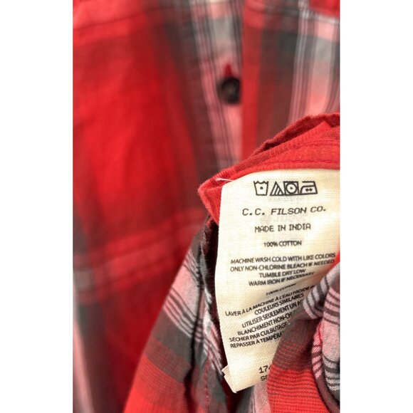 Filson Shirt Men’s Large Red Plaid Check Short Sleeve Fishing Cotton Button Up - Picture 3 of 5